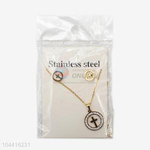 Hot selling new popular women stainless steel cross necklace&earrings set