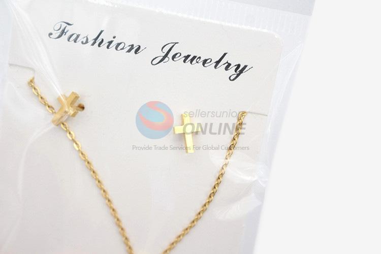 Low price promotional women stainless cross steel necklace&earrings set