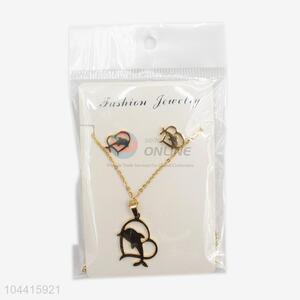 Cheap high sales women stainless steel dolphin necklace&earrings set