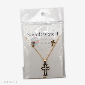 Top grade custom women stainless steel cross necklace&earrings set