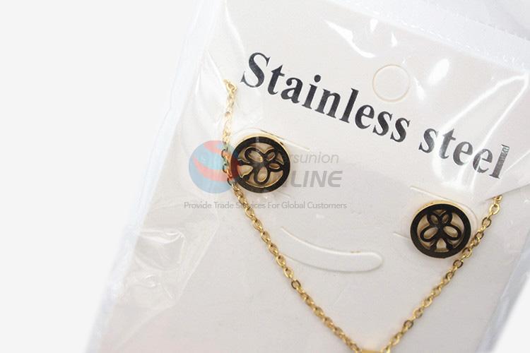High quality promotional women stainless steel stoned necklace&earrings set