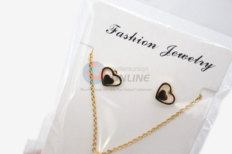 Fancy design new arrival women stainless steel heart necklace&earrings set