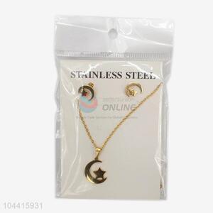 Popular cheap women stainless steel moon&star necklace&earrings set