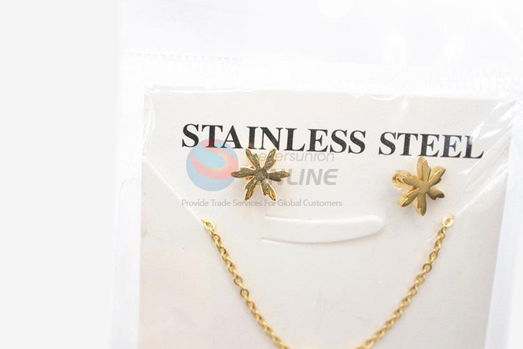 China wholesale promotional women stainless steel leaf necklace&earrings set