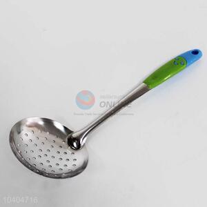 Stainless Steel Leakage Ladle with Plastic Smile Handle