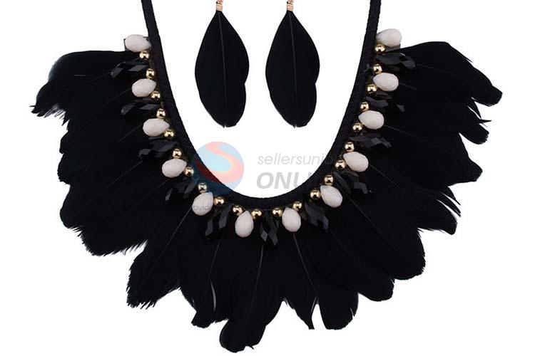Fashion Feather Necklace Earing Jewelry Accessories Women