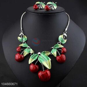 Fashion Cherry Necklace Earing Jewelry Accessories Women