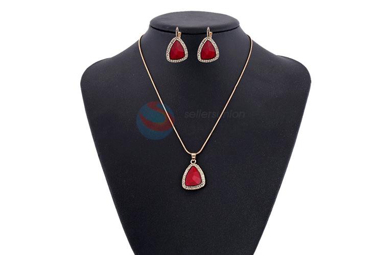 High grade custom red rhinestone necklace&earrings set
