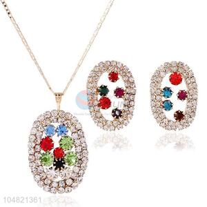 Customized wholesale colorful rhinestone necklace&earrings set