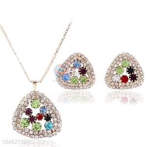 Factory supply colorful rhinestone necklace&earrings set