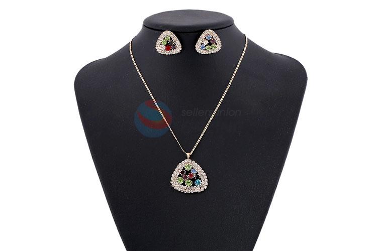 Factory supply colorful rhinestone necklace&earrings set