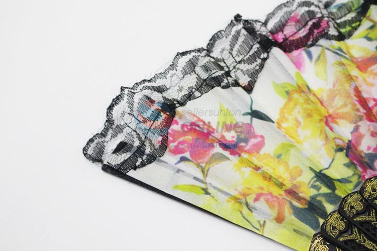Lace Design Flower Pattern Plastic Folding Hand Fan