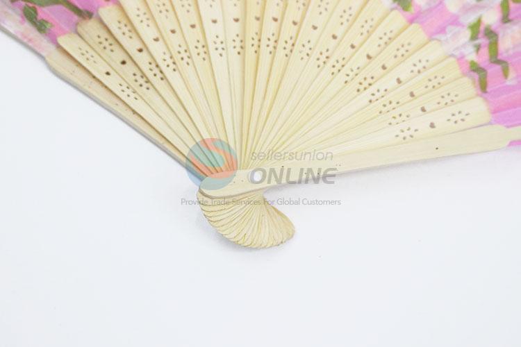 Wholesale Pink Color Flower Pattern Folding Hand Fan