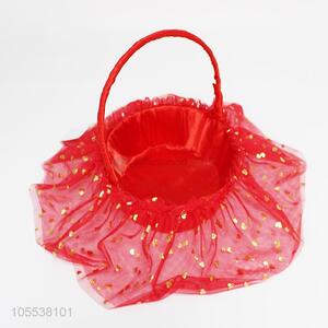 Best selling red romantic fashion satin flower basket for wedding decor