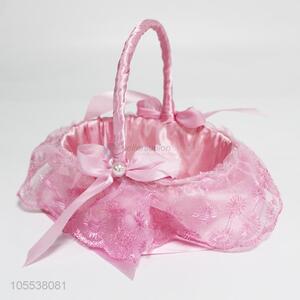 Excellent quality exquisite romantic pink satin flower basket wedding supplies