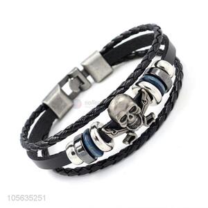 New items retro styles handmade mens leather bracelets with skull charms