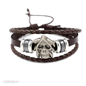 Professional mens favor handmade retro braided bracelet with skull charms