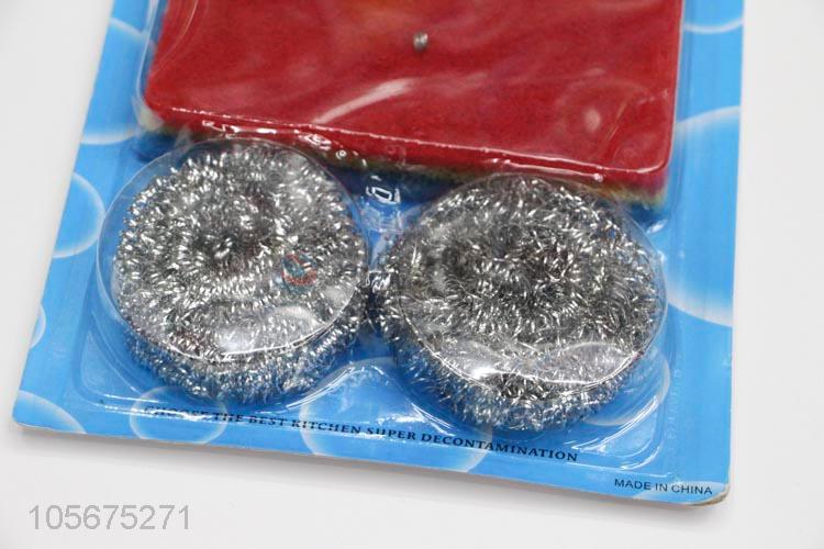Hot selling kitchen supplies steel wire clean ball and scouring pad set