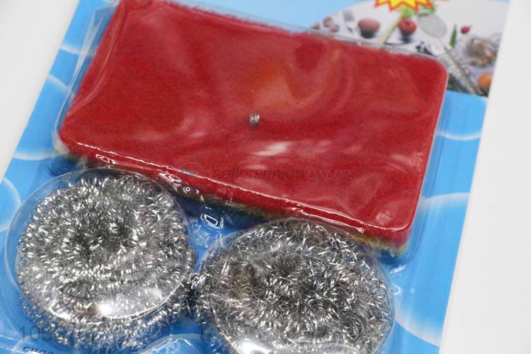 Hot selling kitchen supplies steel wire clean ball and scouring pad set