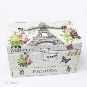 Superior quality tower printed pu makeup storage box with handle