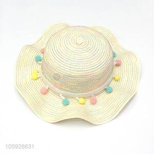Wholesale girl kids baby hand made crochet straw hats beach hat