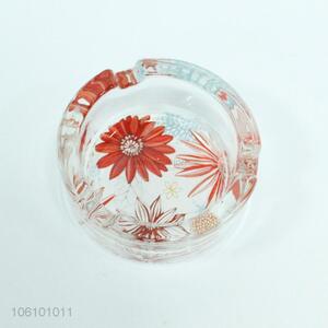 Great sales round flower printing glass ashtray