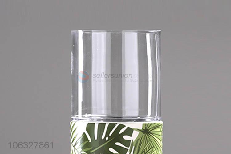 Creative design green leaf printed ceramic glass candle holder