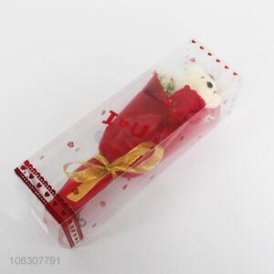 New Design Handmade Imitation Rose With Cute Bear Gift Set