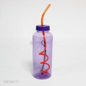 Wholesale BPA free plastic water bottle with spiral straw