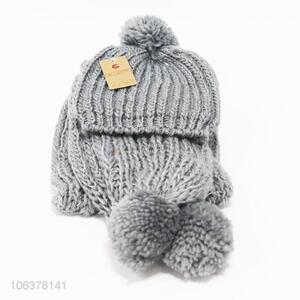 Low price popular winter knitted hat and scarf set for women