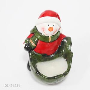 Customized Xmas ornaments ceramic candle holder with snowman design