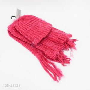 Low price women acrylic knitting hat and scarf set for winter