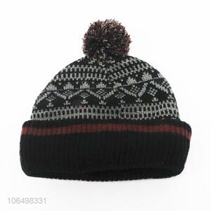 Excellent quality men winter warm knitting jacquard beanie with pompom