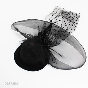 High quality ladies elegant black mesh top hat headwear