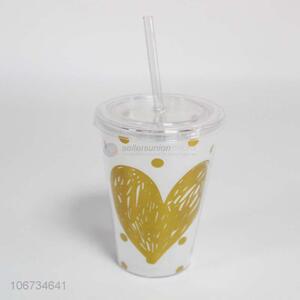 Contracted Design Plastic juice Cup with Straw and Lid
