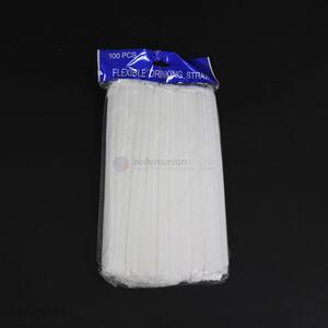 Wholesale 100PCS Disposable Flexible White Plastic Straw