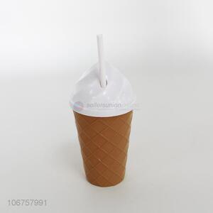 New selling promotion ice cream shape plastic cup with straw