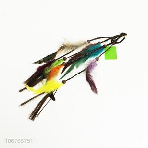 Factory price braided hairpiece with colorful feathers