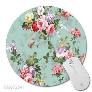 Personalized Round Printed Flowers Pattern Non-Slip Comfortable Mouse Pad