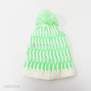 China supplier two colors knitting beanine with pom pom for women
