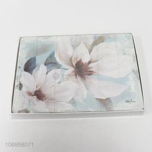 Hot selling 6pcs beautiful flower printed wooden placemat