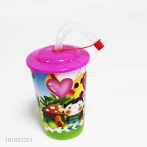 Wholesale hot selling kids cartoon plastic water cup with straw