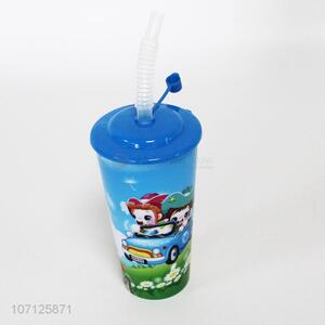 Custom Cartoon Printing Plastic Water Cup With Straw