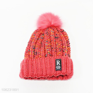 Wholesale colorful winter women knitted pompom beanie hat