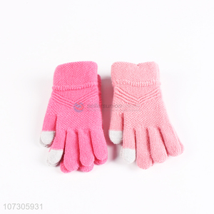 Hot sale thick keep warm lady pink gloves for winter