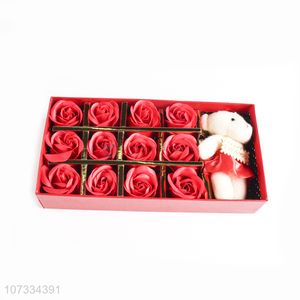 Latest style home decoration soap flowers pufumed roses with bear