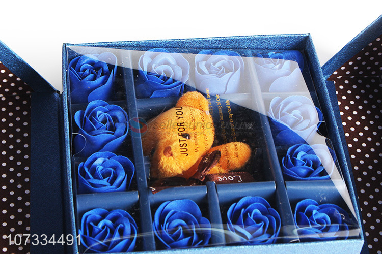 Latest arrival home decoration soap flowers pufumed roses with bear