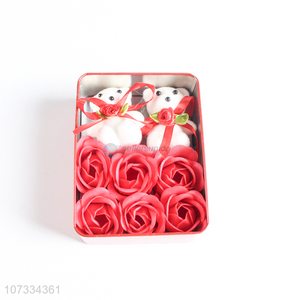 Hot sale decorative artificial flowers fragrant soap roses with bear