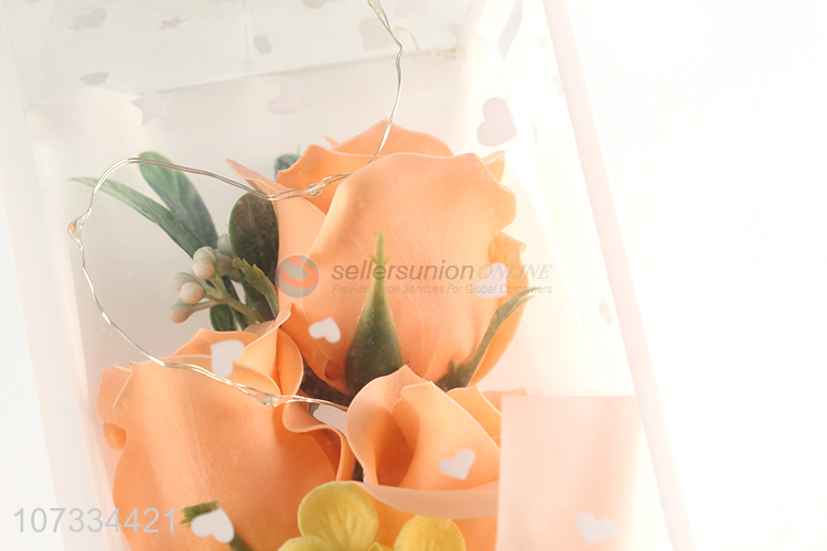 High quality romantic plastic flower bouquet with led light