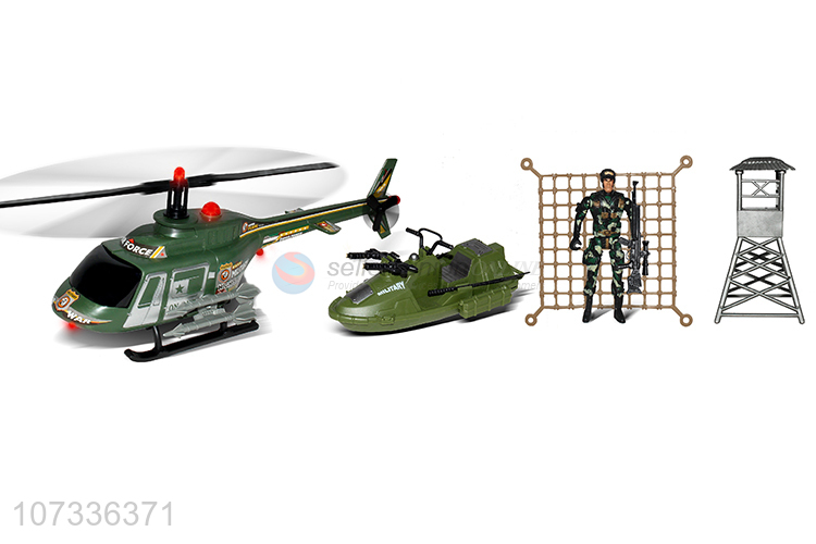 Best Price Helicopter Ship Small War Boat Inertia Tank Toy Set